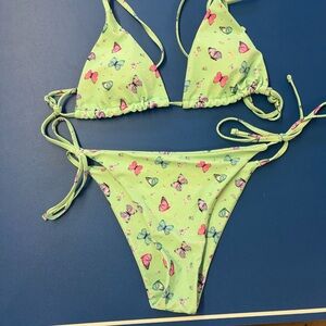 Lime Green Butterfly Print Tie Bikini